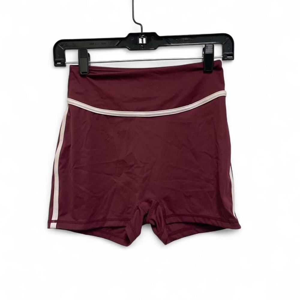 Burgundy Bike Shorts With White Stripe Detail Size Medium